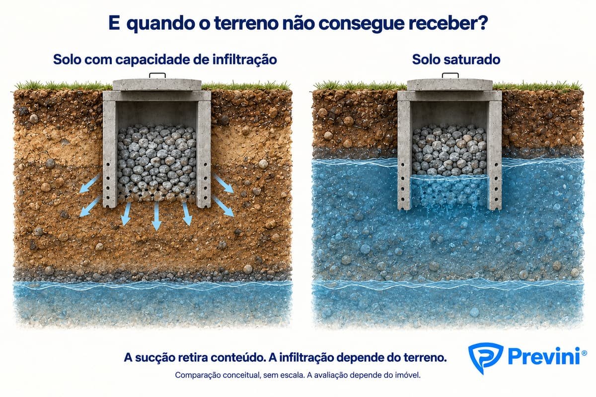 Comparação conceitual entre solo com capacidade de infiltração e solo saturado com lençol mais próximo.